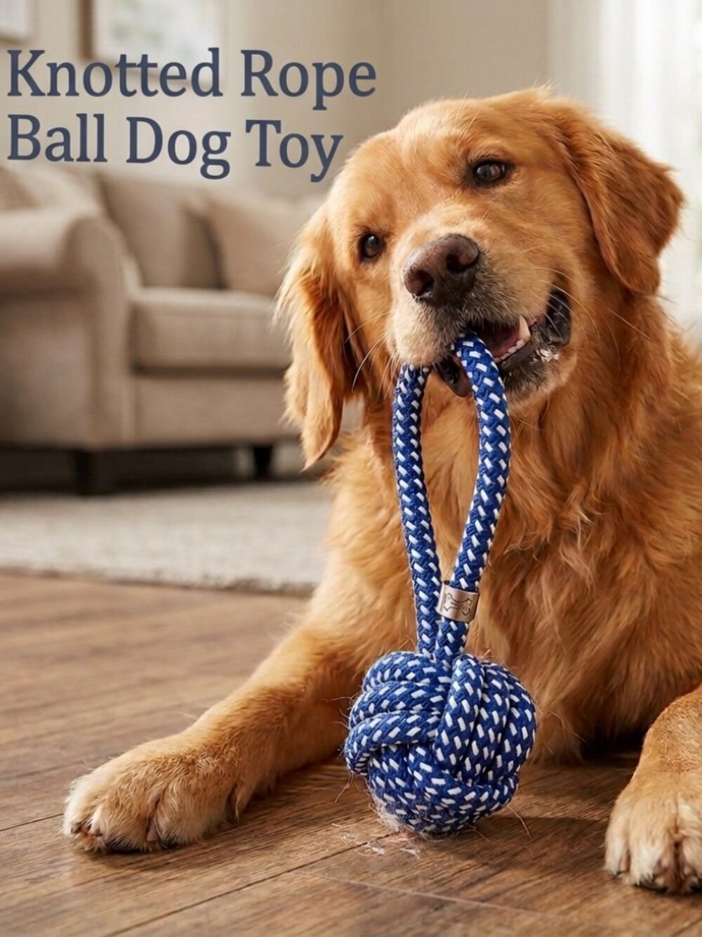 Knotted Rope Ball Dog Toy - Durable Blue and White Design for Engaging Playtime